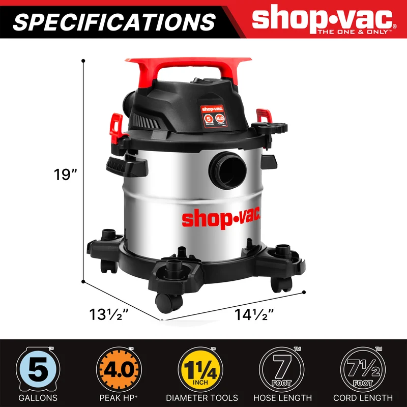 Shop-Vac® 5 Gallon 4 Peak HP Stainless Steel Wet/Dry Vacuum