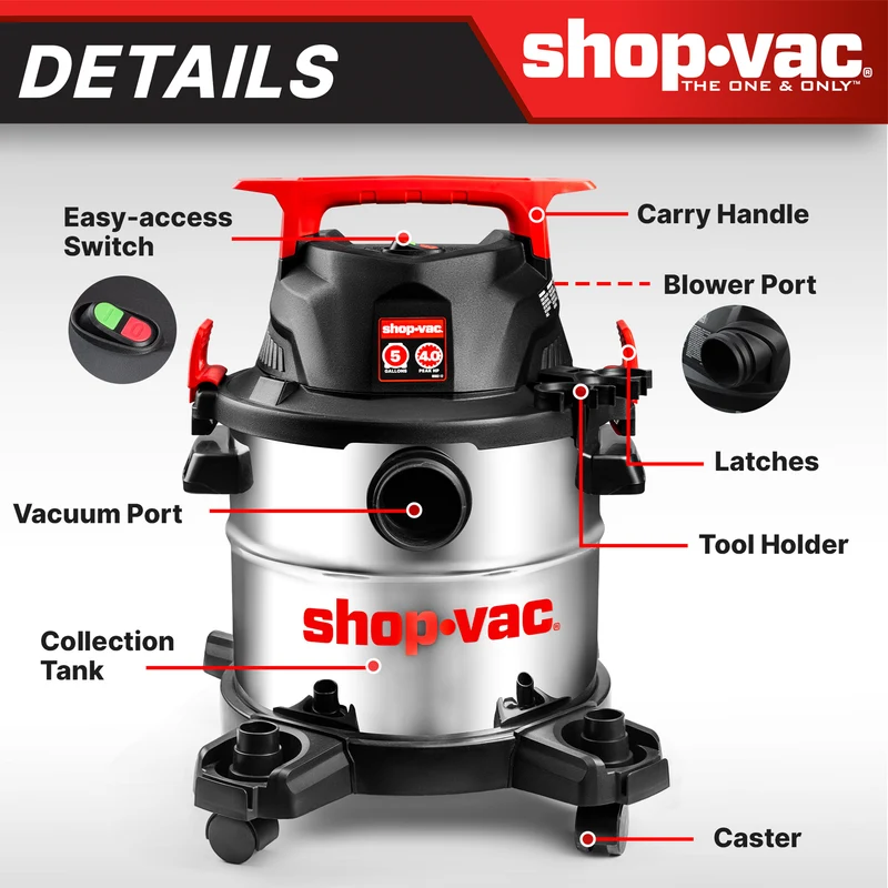 Shop-Vac® 5 Gallon 4 Peak HP Stainless Steel Wet/Dry Vacuum
