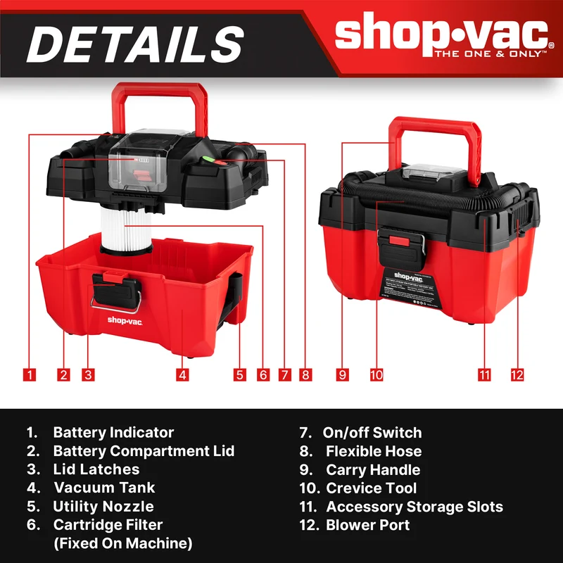 Shop-Vac® 20V 2.5 Gallon Cordless Wet/Dry Vacuum