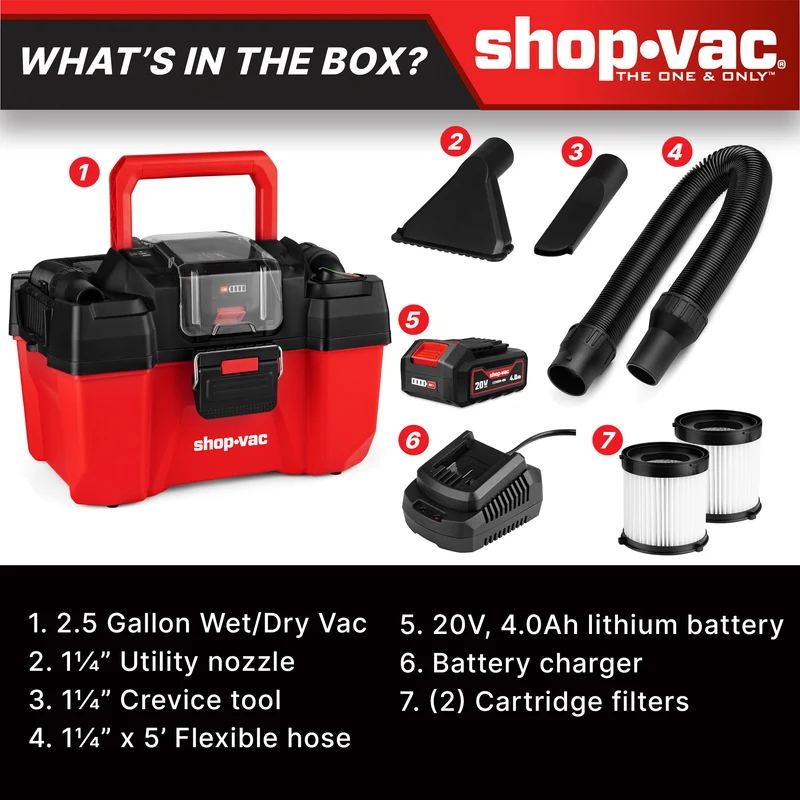 Shop-Vac® 20V 2.5 Gallon Cordless Wet/Dry Vacuum