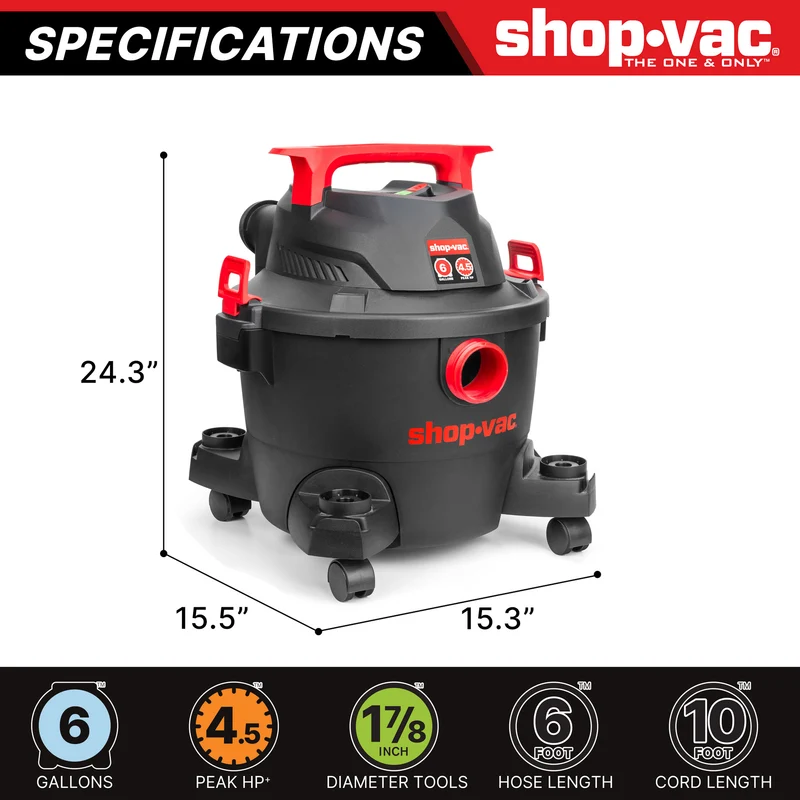 Shop-Vac® 6 Gallon 4.5 Peak HP Wet/Dry Vacuum