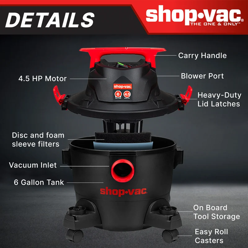 Shop-Vac® 6 Gallon 4.5 Peak HP Wet/Dry Vacuum
