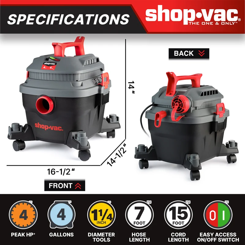 Shop-Vac® 4 Gallon 4.0 Peak HP Wet/Dry Vacuum