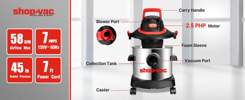 Shop-Vac® 4 Gallon 2.5 Peak HP Stainless Steel Wet/Dry Vac