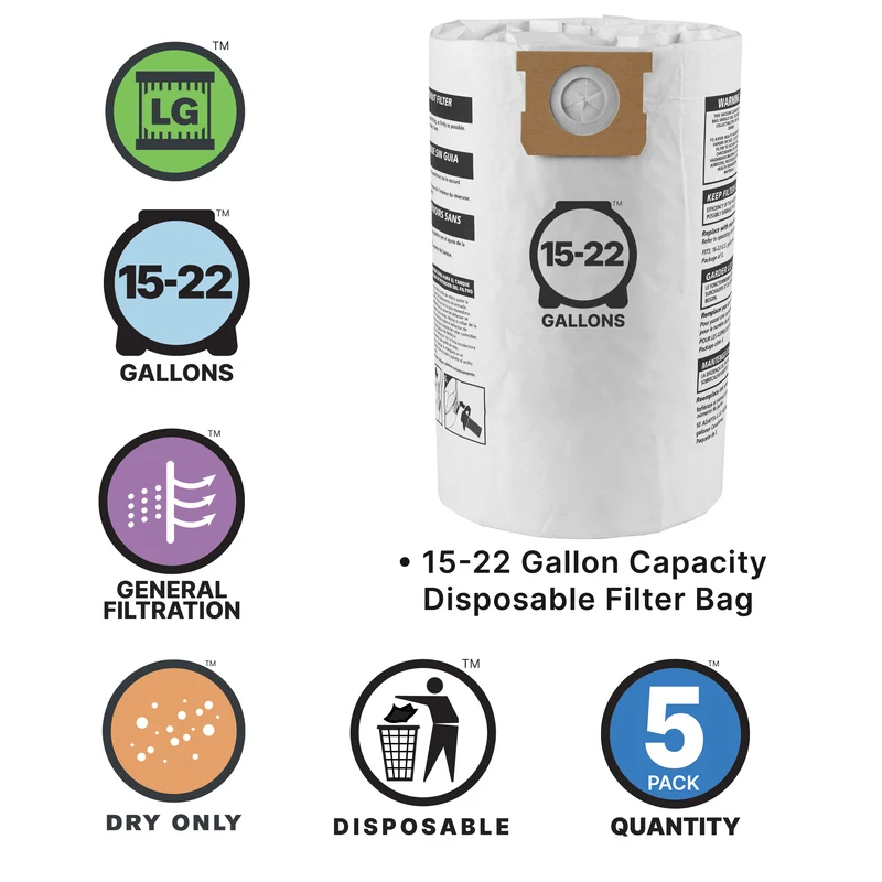 Shop-Vac® 15-22 Gallon Disposable Filter Bags (5 pack)
