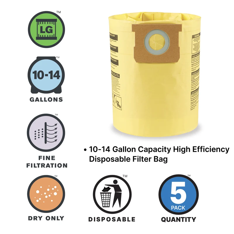 Shop-Vac® 10-14 Gallon High Efficiency Disposable Filter Bags (5 pack)