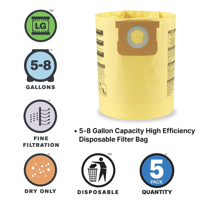Shop-Vac® 5-8 Gallon High Efficiency Disposable Filter Bags