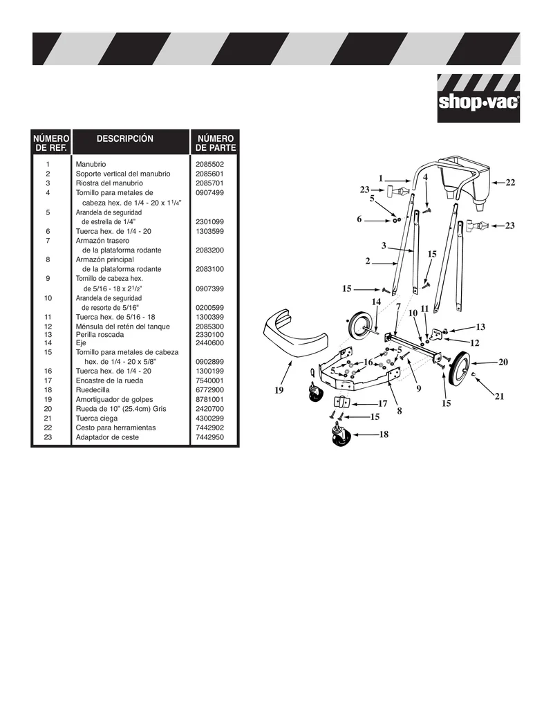 Shop-Vac Parts List for 950B Models (10 Gallon* Black / Stainless Steel Industrial Vac w/ plastic basket)