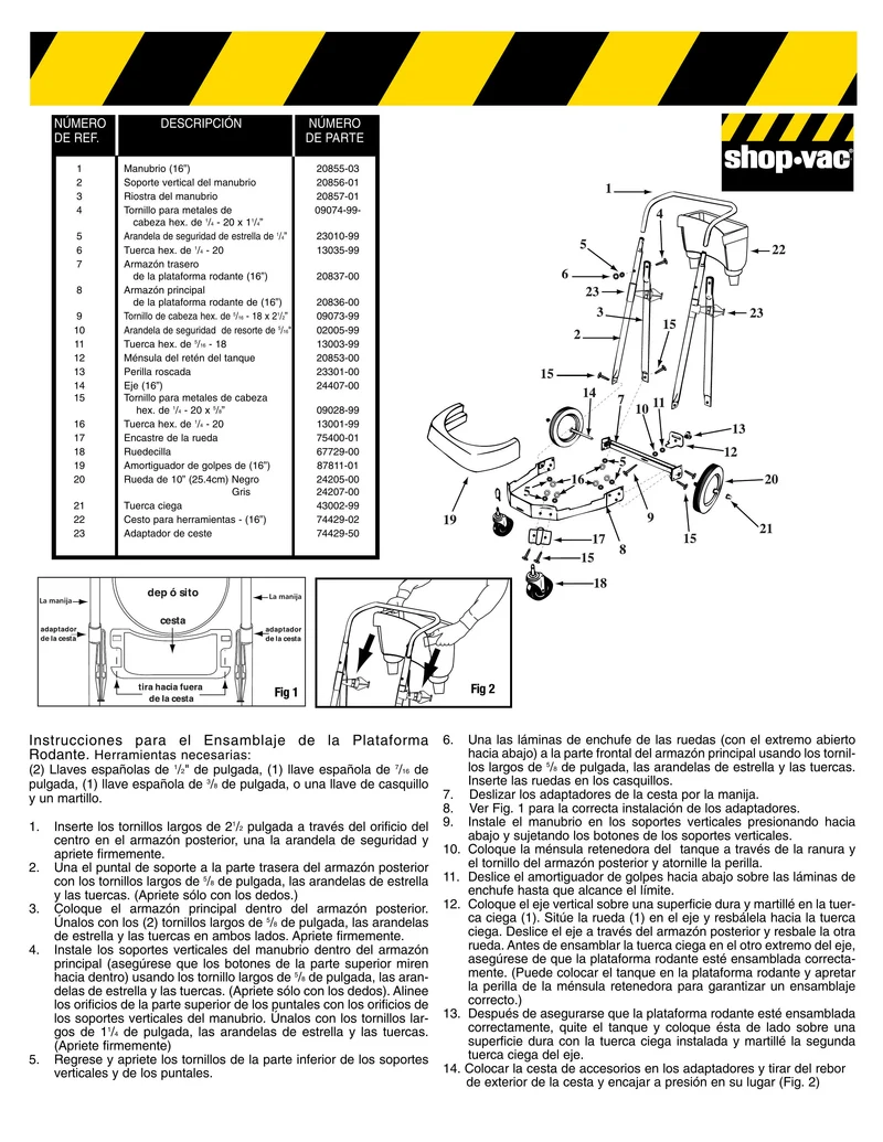 Shop-Vac Parts List for 950B Models (16 Gallon* Yellow / Black Industrial Vac)