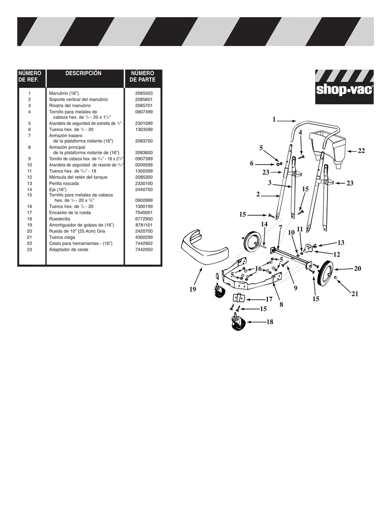 Shop-Vac Parts List for 950B Models (14 Gallon* Yellow / Black Industrial Vac)