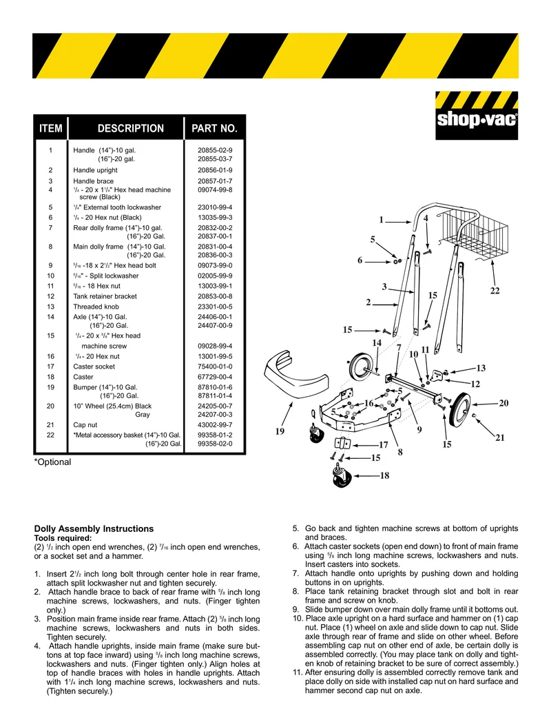 Shop-Vac Parts List for 970B Models (20 Gallon* Black / Stainless Steel Industrial Vac)