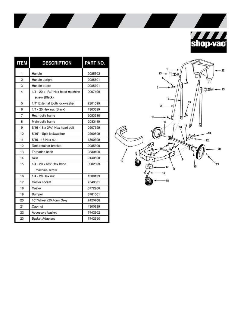 Shop-Vac Parts List for 24M2S400 Models (10 Gallon* Black / Stainless Steel Industrial Vac)