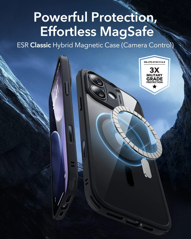 iPhone 17 Classic Hybrid Magnetic Case (Camera Control) - Clear Black