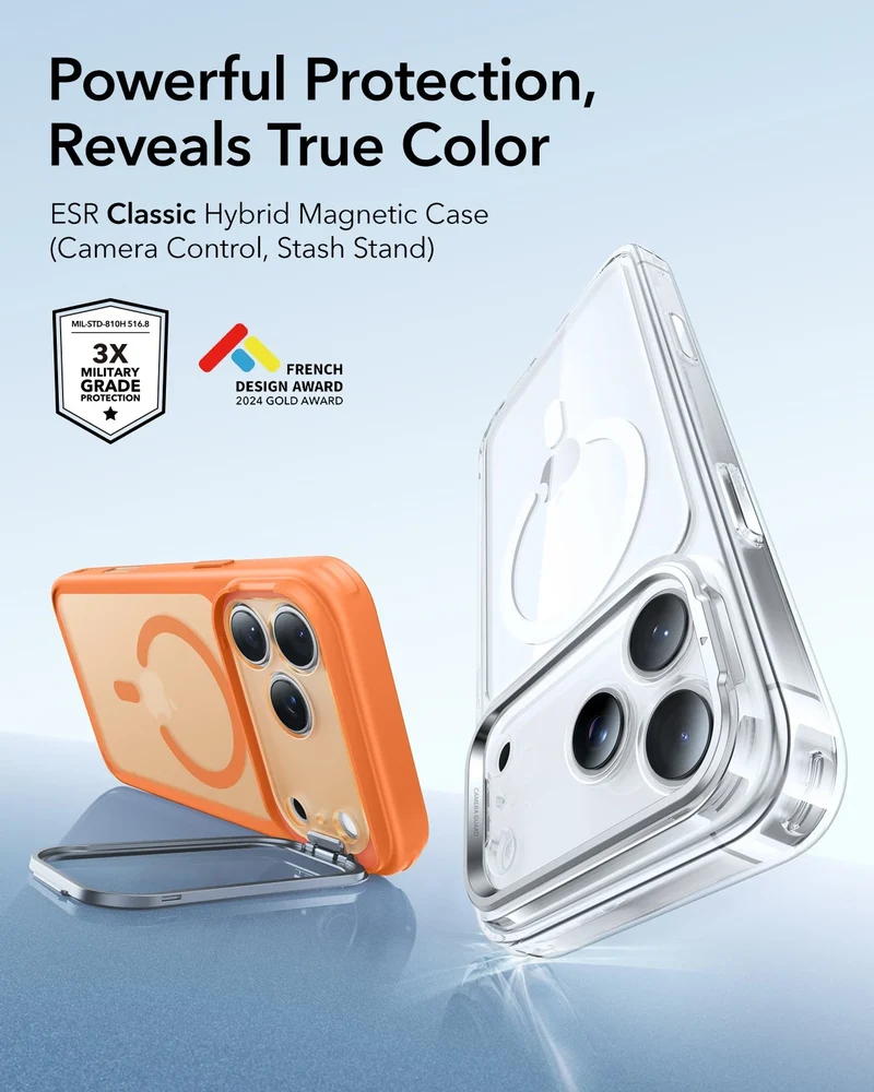 iPhone 17 Pro Max Classic Hybrid Magnetic Case (Camera Control, Stash Stand) - Frosted Orange
