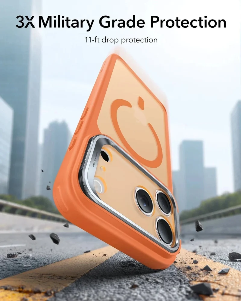 iPhone 17 Pro Max Bundle Classic Hybrid Magnetic Case (Camera Control, Stash Stand) and Armorite Screen Protector - Frosted Orange