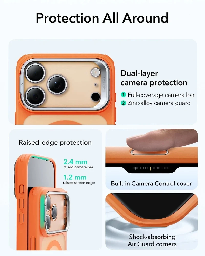 iPhone 17 Pro Max Bundle Classic Hybrid Magnetic Case (Camera Control, Stash Stand) and Armorite Screen Protector - Frosted Orange