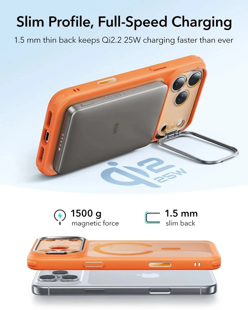 iPhone 17 Pro Max Bundle Classic Hybrid Magnetic Case (Camera Control, Stash Stand) and Armorite Screen Protector - Frosted Orange