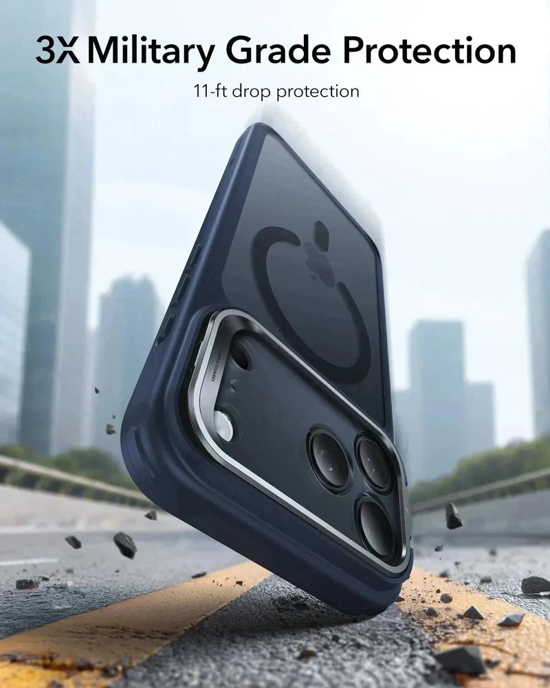 iPhone 17 Pro Max Bundle Classic Hybrid Magnetic Case (Camera Control, Stash Stand) and Armorite Screen Protector - Frosted Blue