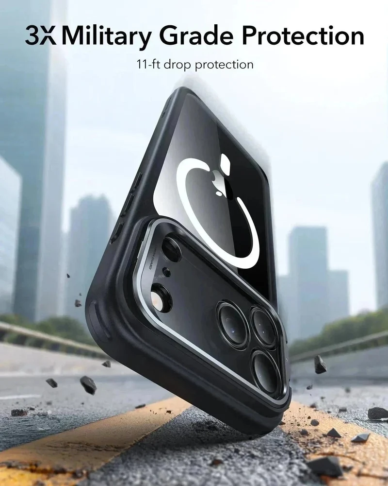 iPhone 17 Pro Max Classic Hybrid Magnetic Case (Camera Control, Stash Stand) - Clear Black