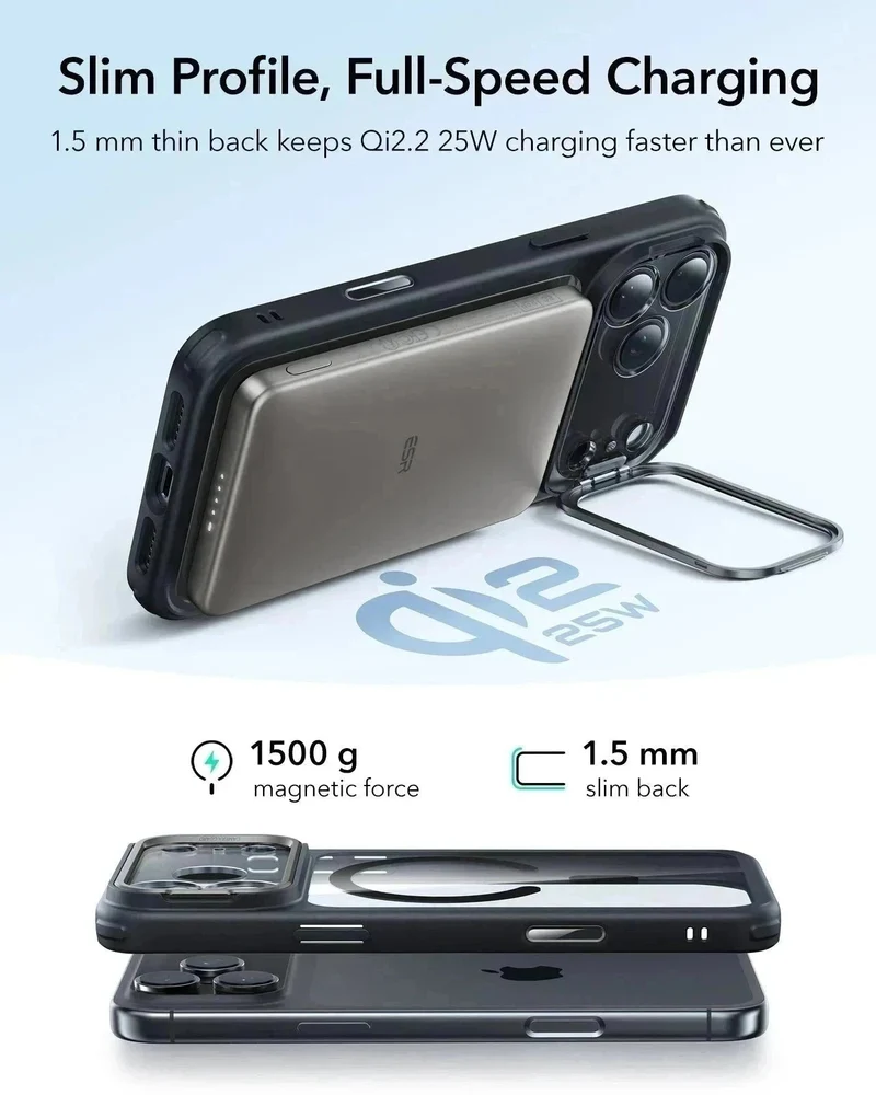 iPhone 17 Pro Max Classic Hybrid Magnetic Case (Camera Control, Stash Stand) - Clear Black