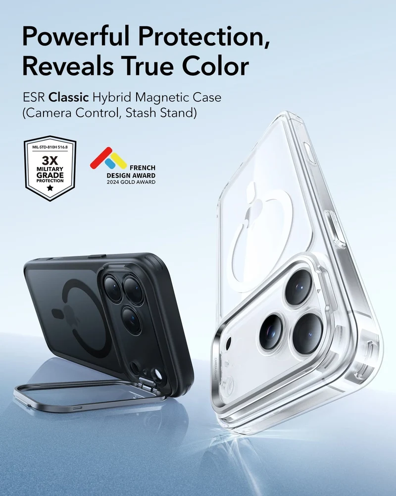 iPhone 17 Pro Max Classic Hybrid Magnetic Case (Camera Control, Stash Stand) - Frosted Black