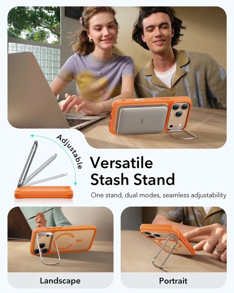 iPhone 17 Pro Bundle Classic Hybrid Magnetic Case (Camera Control, Stash Stand) and Armorite Screen Protector - Frosted Orange