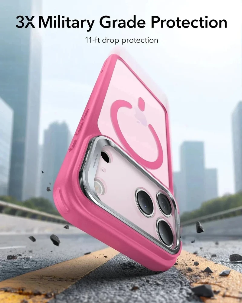 iPhone 17 Pro Classic Hybrid Magnetic Case (Camera Control, Stash Stand) - Frosted Pink