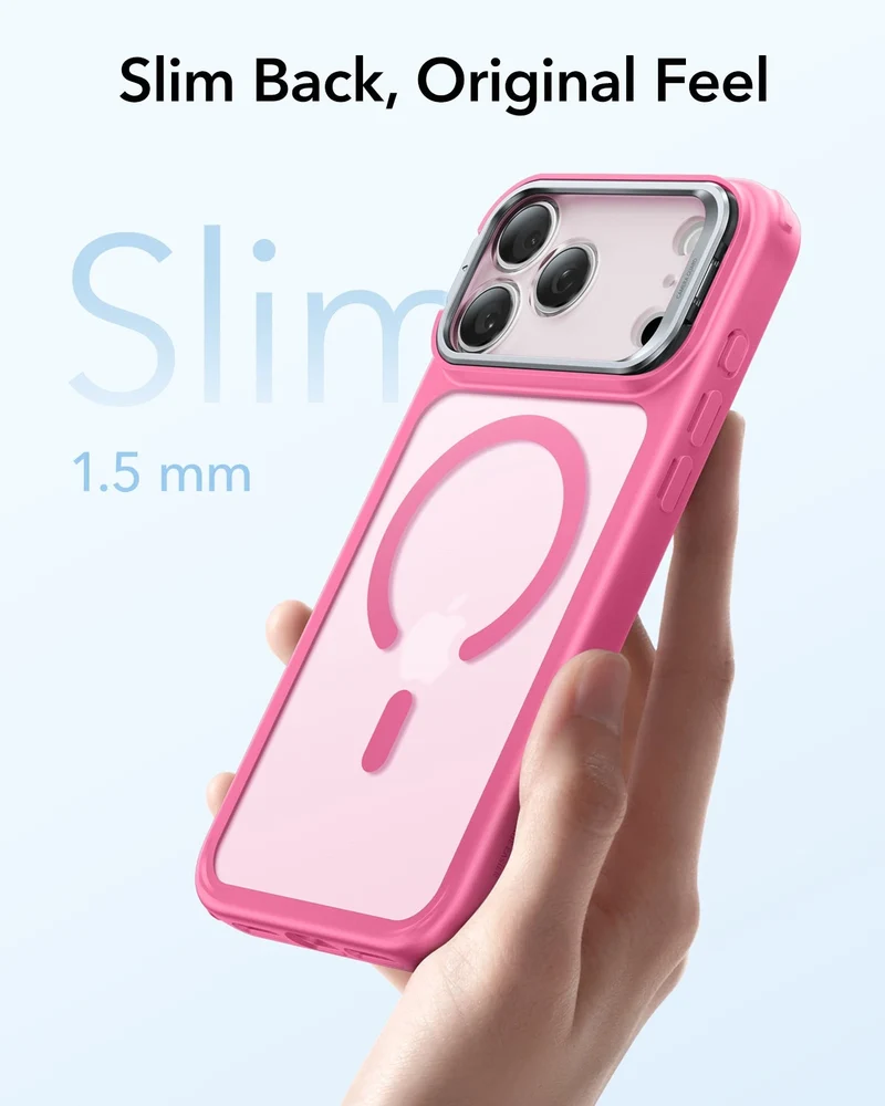 iPhone 17 Pro Classic Hybrid Magnetic Case (Camera Control, Stash Stand) - Frosted Pink