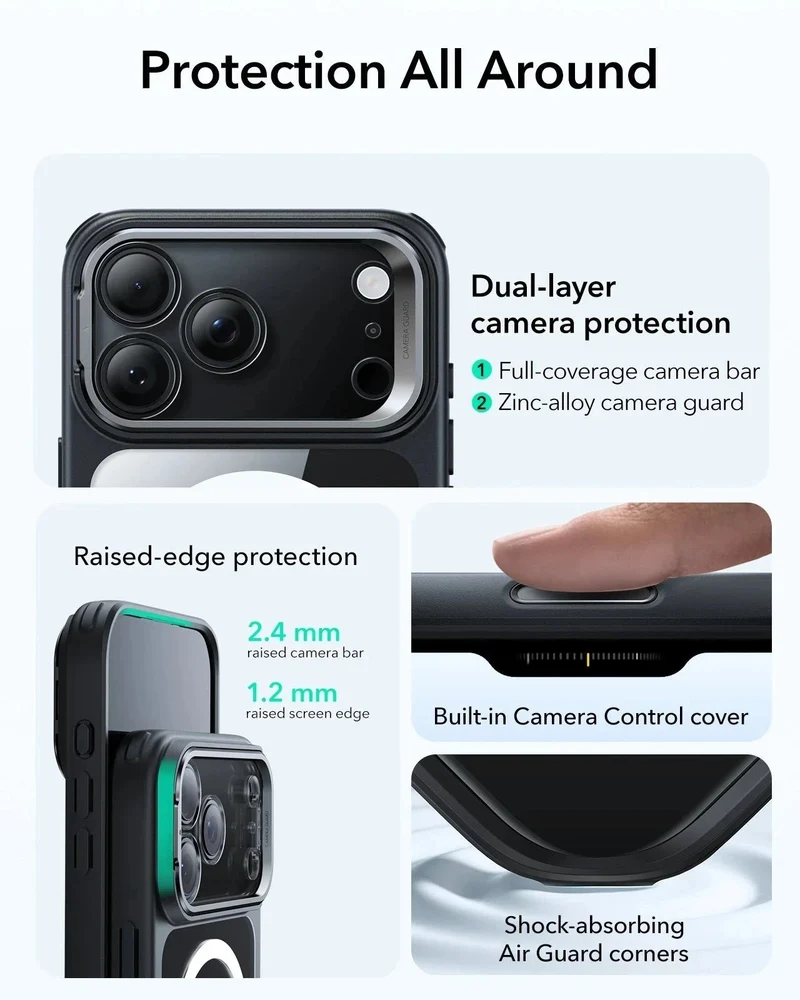 iPhone 17 Pro Classic Hybrid Magnetic Case (Camera Control, Stash Stand) - Clear Black
