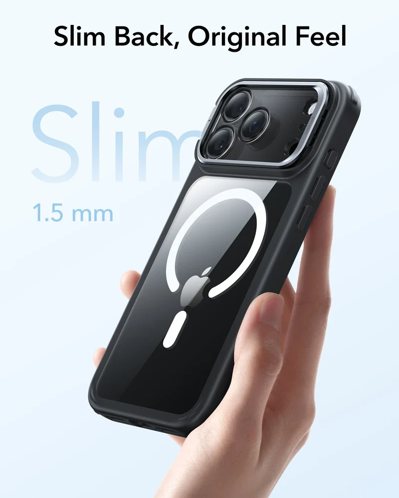 iPhone 17 Pro Classic Hybrid Magnetic Case (Camera Control, Stash Stand) - Clear Black