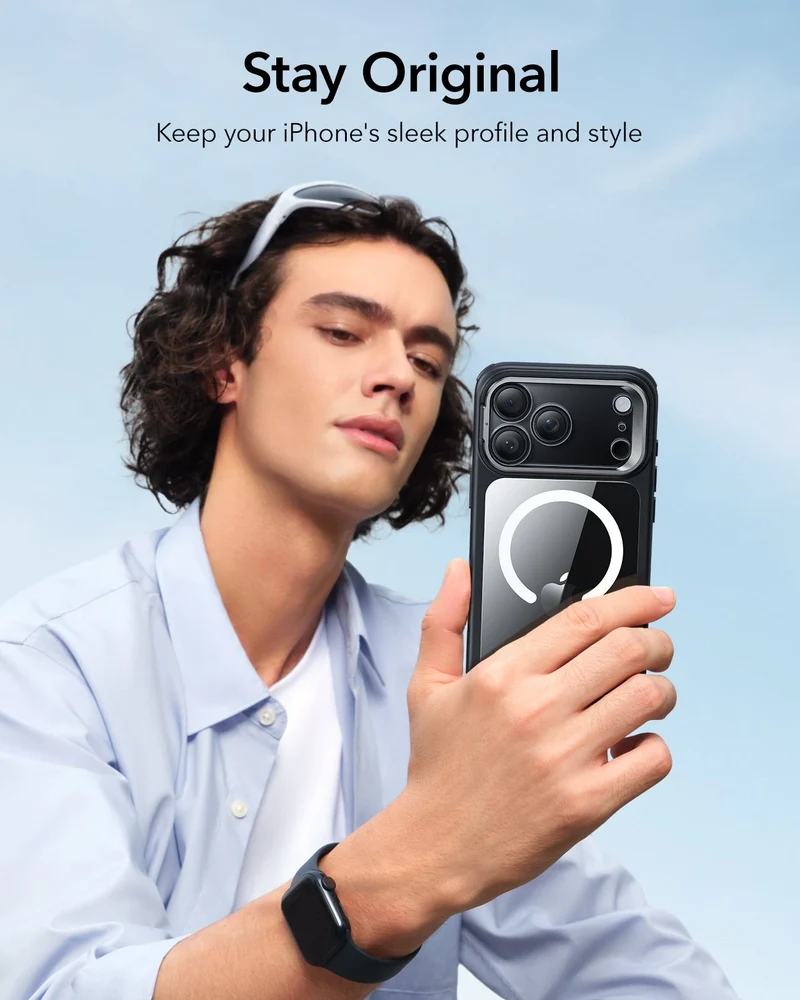 iPhone 17 Pro Classic Hybrid Magnetic Case (Camera Control, Stash Stand) - Clear Black