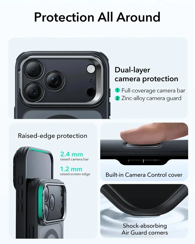 iPhone 17 Pro Classic Hybrid Magnetic Case (Camera Control, Stash Stand) - Frosted Black