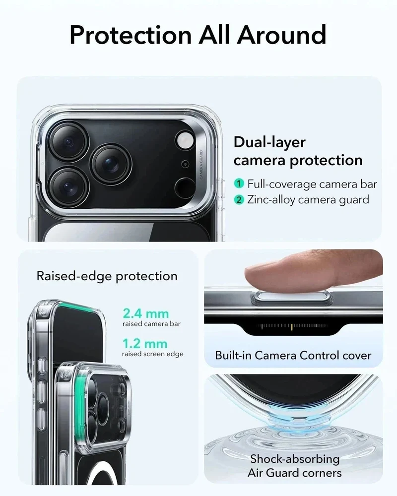 iPhone 17 Pro Classic Hybrid Magnetic Case (Camera Control, Stash Stand) - Clear