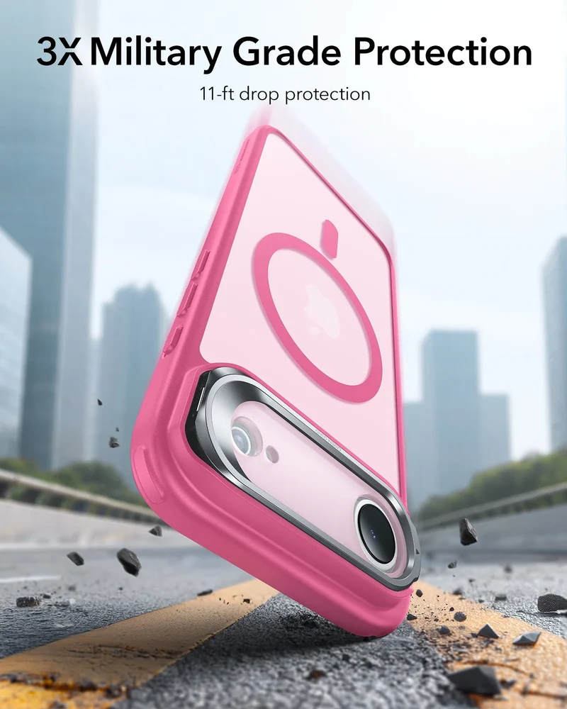 iPhone Air Classic Hybrid Magnetic Case (Camera Control, Stash Stand) - Frosted Pink