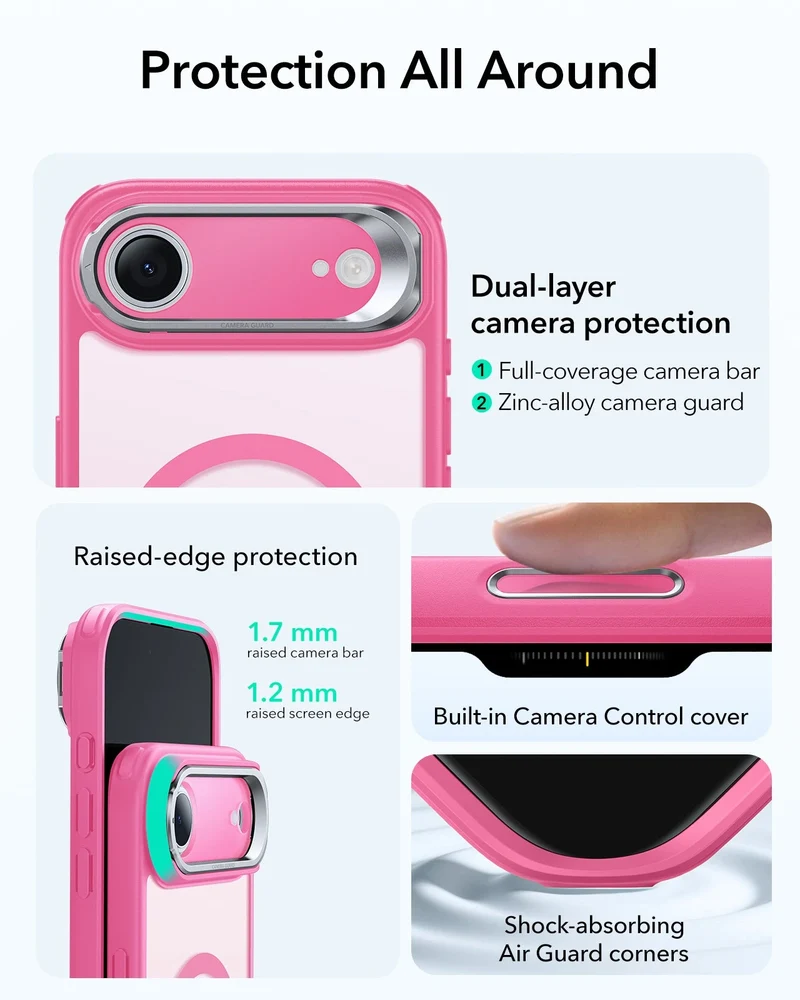 iPhone Air Classic Hybrid Magnetic Case (Camera Control, Stash Stand) - Frosted Pink