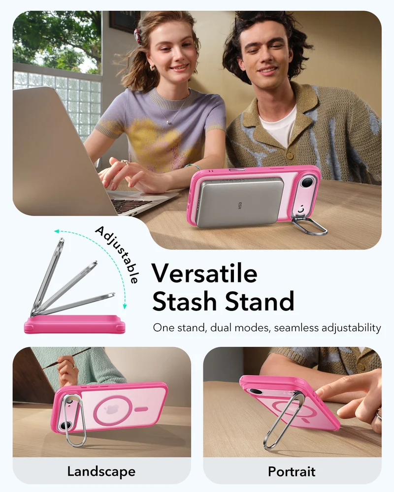 iPhone Air Classic Hybrid Magnetic Case (Camera Control, Stash Stand) - Frosted Pink