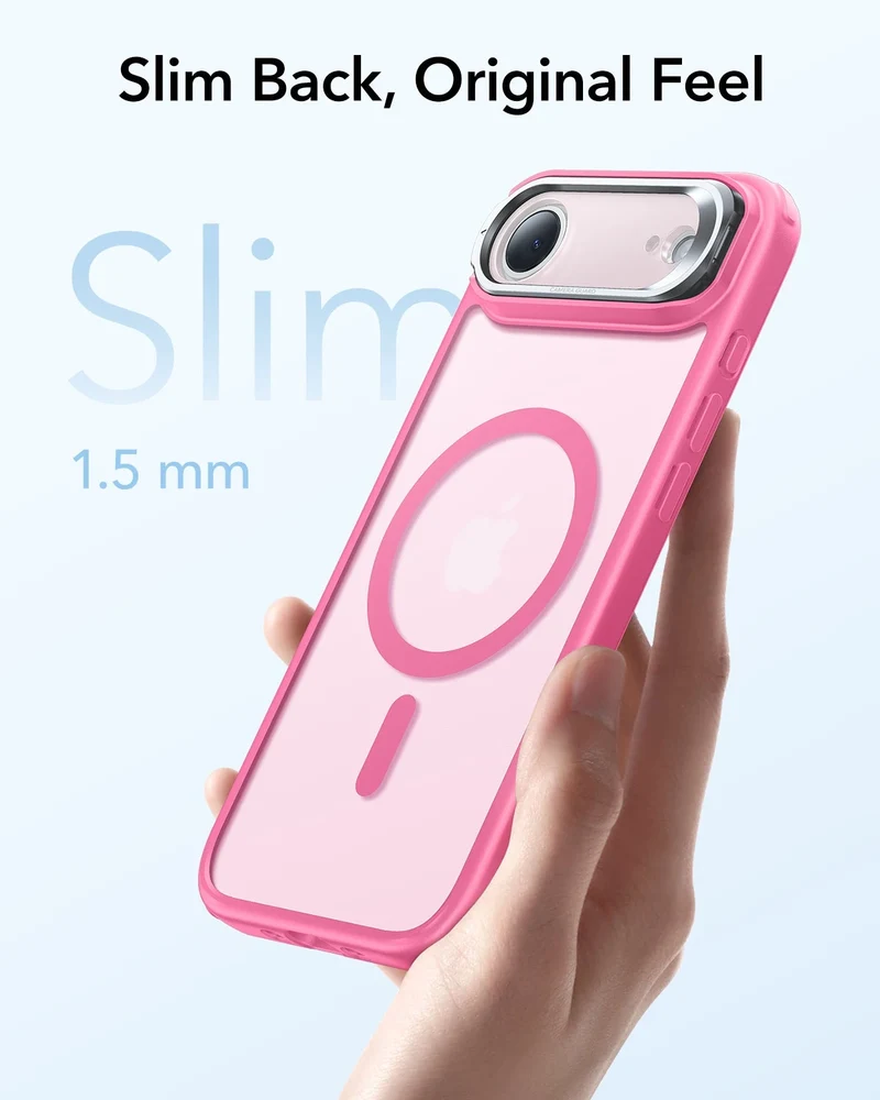 iPhone Air Classic Hybrid Magnetic Case (Camera Control, Stash Stand) - Frosted Pink