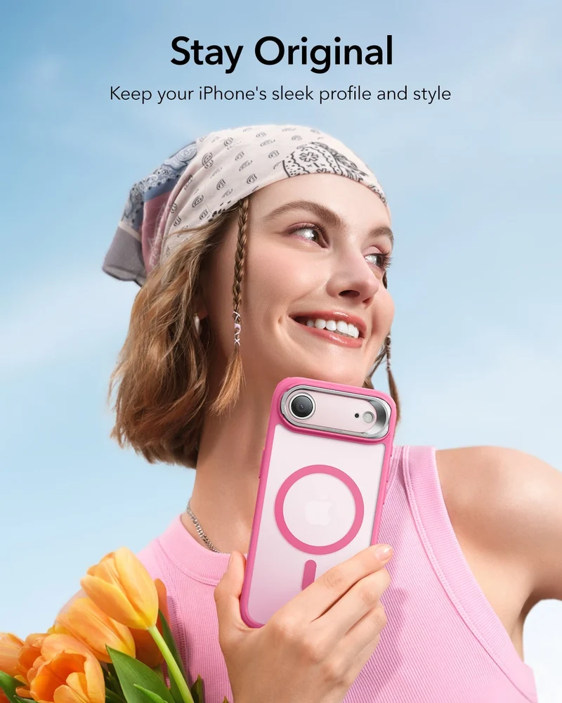 iPhone Air Classic Hybrid Magnetic Case (Camera Control, Stash Stand) - Frosted Pink