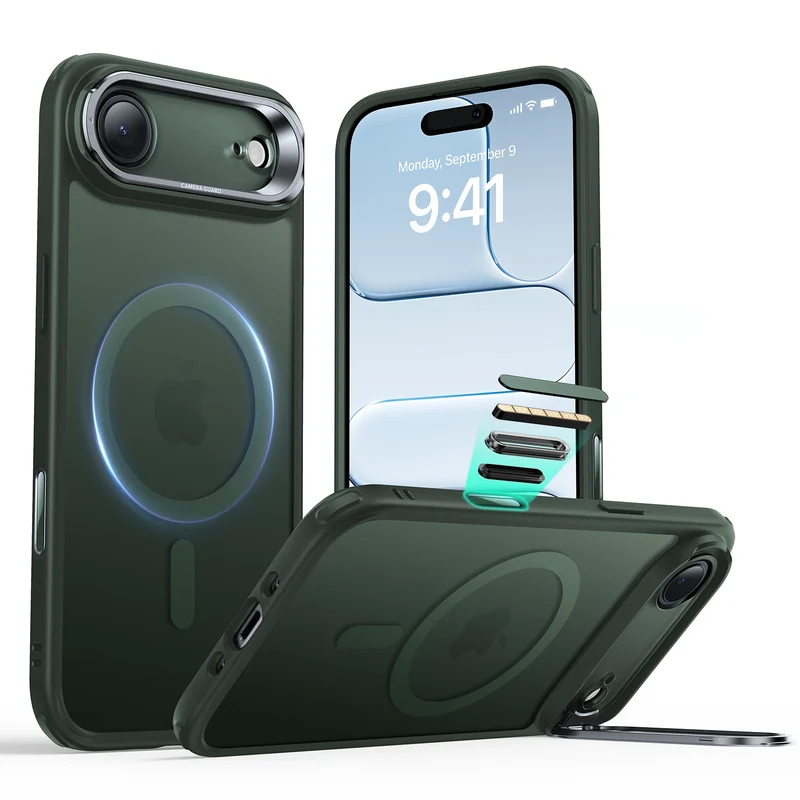 iPhone Air Classic Hybrid Magnetic Case (Camera Control, Stash Stand) - Frosted Green
