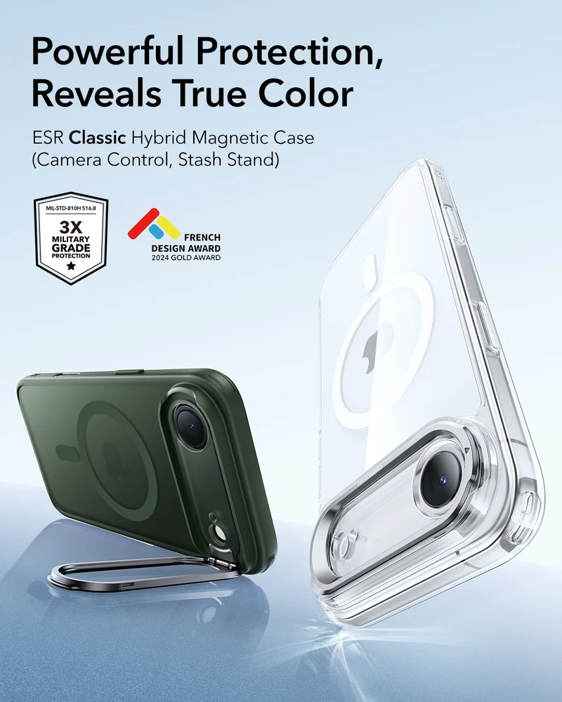 iPhone Air Classic Hybrid Magnetic Case (Camera Control, Stash Stand) - Frosted Green
