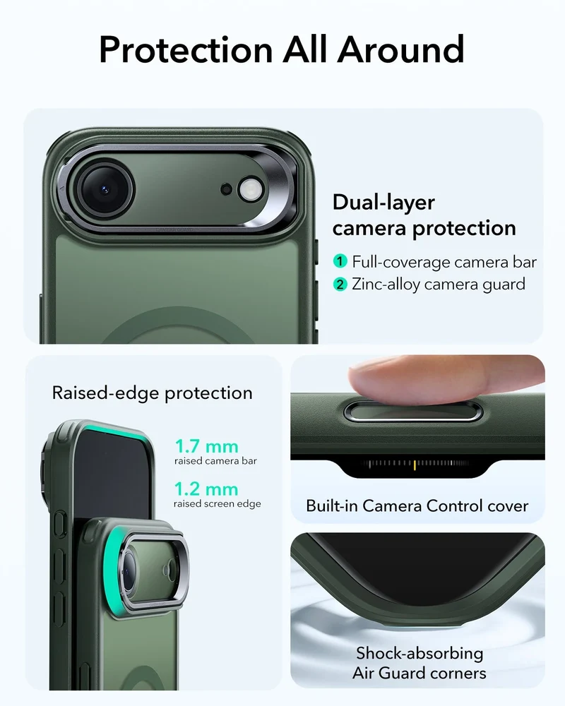 iPhone Air Classic Hybrid Magnetic Case (Camera Control, Stash Stand) - Frosted Green
