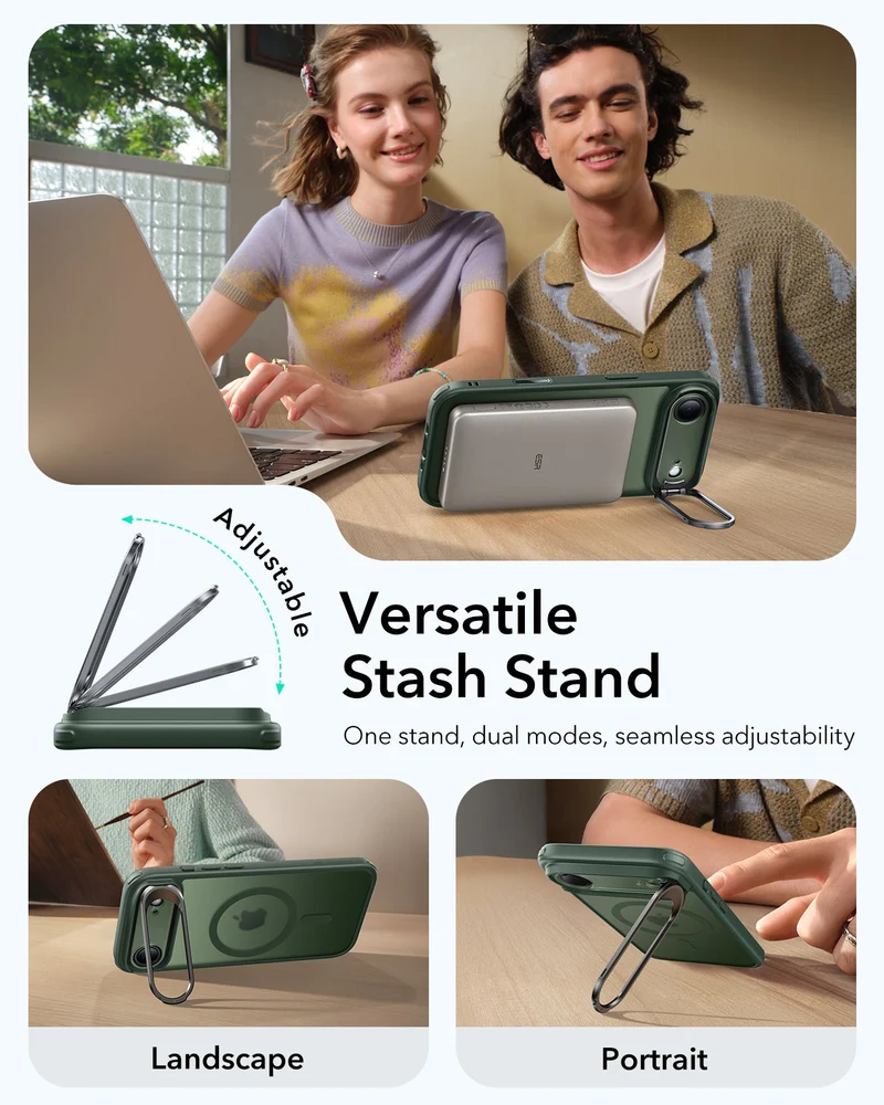 iPhone Air Classic Hybrid Magnetic Case (Camera Control, Stash Stand) - Frosted Green
