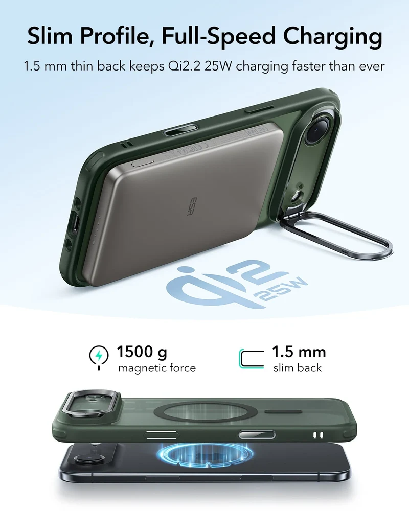 iPhone Air Classic Hybrid Magnetic Case (Camera Control, Stash Stand) - Frosted Green