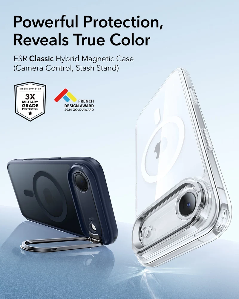 iPhone Air Classic Hybrid Magnetic Case (Camera Control, Stash Stand) - Frosted Blue
