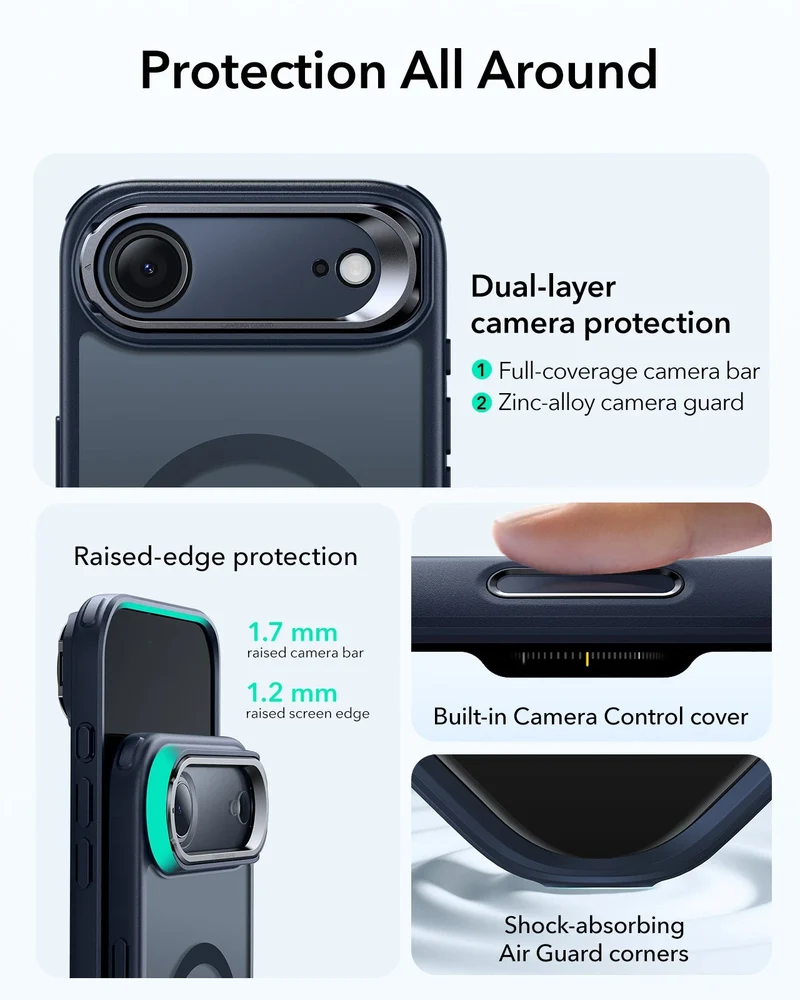 iPhone Air Classic Hybrid Magnetic Case (Camera Control, Stash Stand) - Frosted Blue