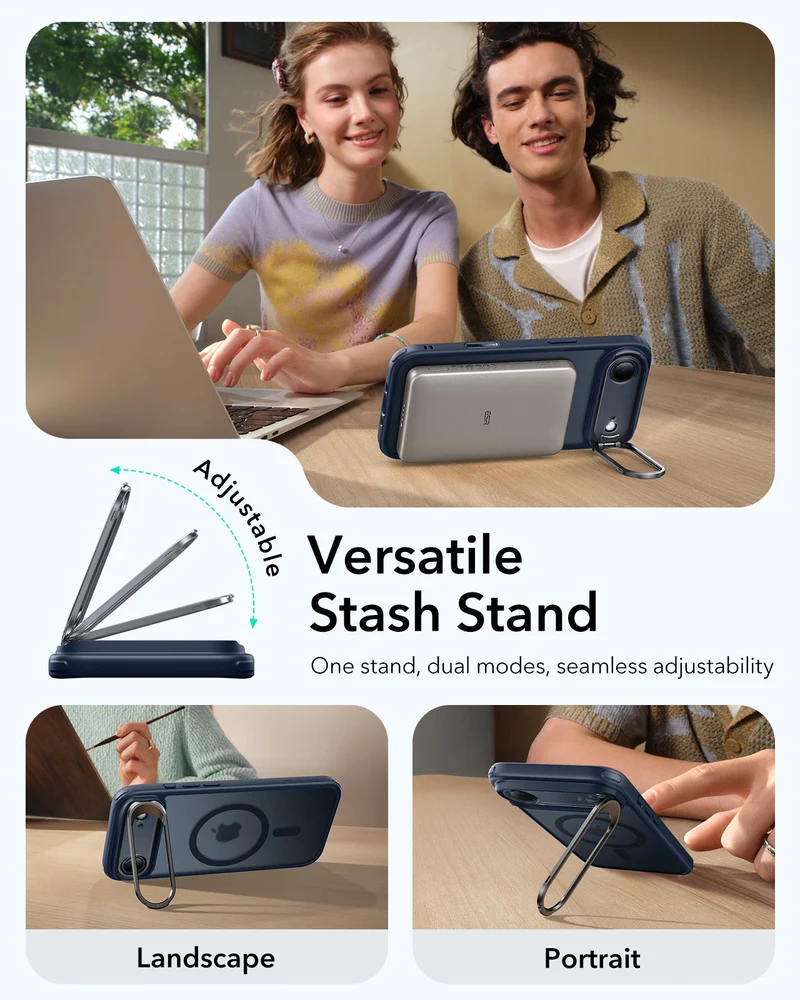 iPhone Air Classic Hybrid Magnetic Case (Camera Control, Stash Stand) - Frosted Blue