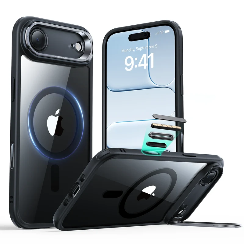 iPhone Air Classic Hybrid Magnetic Case (Camera Control, Stash Stand) - Clear Black