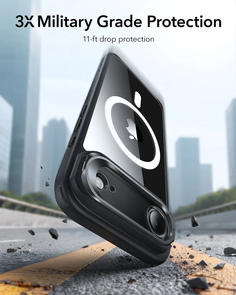 iPhone Air Classic Hybrid Magnetic Case (Camera Control, Stash Stand) - Clear Black