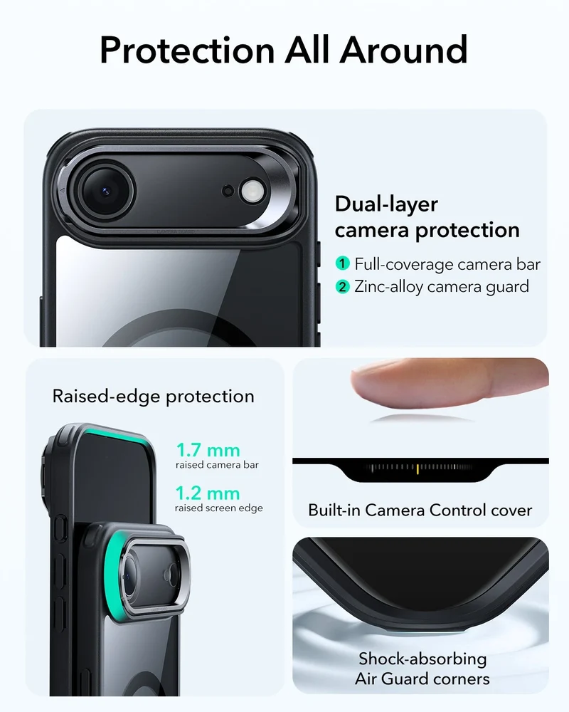 iPhone Air Classic Hybrid Magnetic Case (Camera Control, Stash Stand) - Clear Black