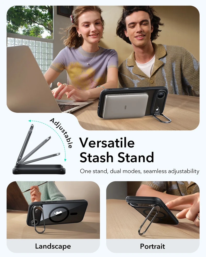 iPhone Air Classic Hybrid Magnetic Case (Camera Control, Stash Stand) - Clear Black